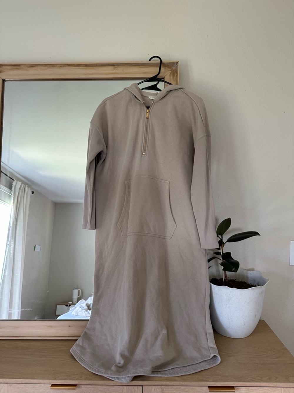 Taupe Half-Zip Hoodie Dress with Kangaroo Pocket